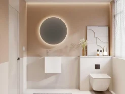Lavatório Suspenso Branco Solid Surface Com Nicho, Torneira A Esquerda 40 Cm - Pumori