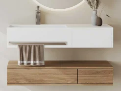 Lavatório Suspenso Em Solid Surface Com Toalheiro Cor Branco De C90 X L40 X A17 Cm - Gandaki