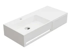 Lavatório Suspenso Em Solid Surface Com Toalheiro Cor Branco De C90 X L40 X A17 Cm - Gandaki