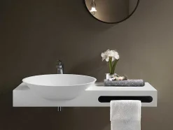 Lavatório Suspenso Em Solid Surface Com Toalheiro Cor Branco De C100 X L54 X A20 Cm - Yumiko