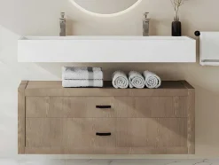 Lavatório Suspenso Em Solid Surface Cor Branco De C120 X L40 X A15 Cm - Yamdrok