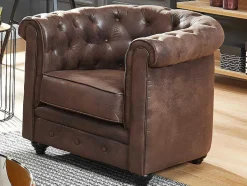 Lote De 2 Cadeiroes Chesterfield Em Microfibra Aspeto Pele Envelhecida
