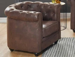 Lote De 2 Cadeiroes Chesterfield Em Microfibra Aspeto Pele Envelhecida