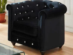 Lote De 2 Cadeiroes Chesterfield - Veludo Preto E Botoes Efeito Cristal