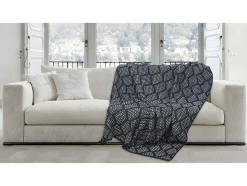 Manta Oyace - Acrilico E La - 130 X 170 Cm - Marfim E Azul