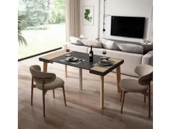 Mesa Consola Extensivel, 160, Para 8 Péssoas, Pés De Madeira, Carvahlo E Preto