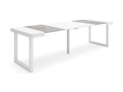 Mesa Consola Extensivel, 260, Para 12 Péssoas, Pés De Madeira, Branco E Cinzento