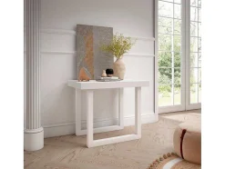 Mesa Consola Extensivel, 260, Para 12 Péssoas, Pés De Madeira, Branco E Cinzento