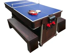 Mesa De Bilhar 7 Pés Multijogo Verde Air Hockey + Ping Pong - Stark Com Bancos