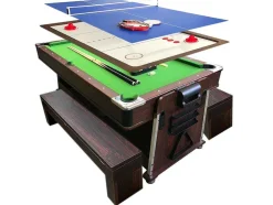 Mesa De Bilhar 7 Pés Multijogo Verde Air Hockey + Ping Pong - Stark Com Bancos