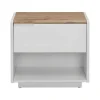 Mesa De Cabeceira Com 1 Gaveta E 1 Nicho Em Mdf Lacado A Branco E Cor Carvalho - Amani