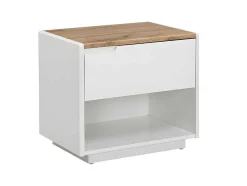 Mesa De Cabeceira Com 1 Gaveta E 1 Nicho Em Mdf Lacado A Branco E Cor Carvalho - Amani