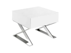 Mesa De Cabeceira Com Gaveta Em Mdf Lacada A Branco Brilhante Sobre Pés Em Aco Inoxidavel 7007