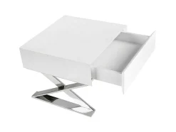 Mesa De Cabeceira Com Gaveta Em Mdf Lacada A Branco Brilhante Sobre Pés Em Aco Inoxidavel 7007