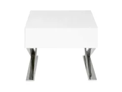 Mesa De Cabeceira Com Gaveta Em Mdf Lacada A Branco Brilhante Sobre Pés Em Aco Inoxidavel 7007