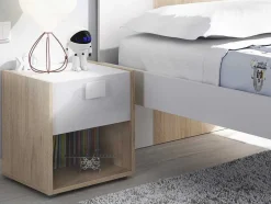 Mesa De Cabeceira Com 1 Gaveta E 1 Nicho Disponivel Em Carvalho E Branco - Sonia