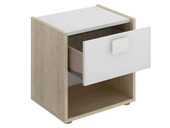 Mesa De Cabeceira Com 1 Gaveta E 1 Nicho Disponivel Em Carvalho E Branco - Sonia
