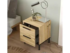 Mesa De Cabeceira Com 2 Gavetas E Pés De Metal - Venprodin - Feltro 35 Cm - Preto