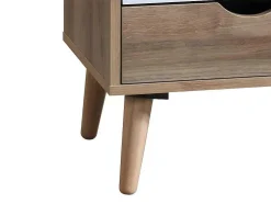 Mesa De Cabeceira Com 3 Gavetas Cores Natural, Branco E Azul-Marinho - Lurvia