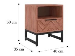 Mesa De Cabeceira 1 Gaveta E 1 Nicho, Madeira De Acacia E Metal, Natural E Preto - Vedila