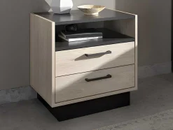 Mesa De Cabeceira 2 Gavetas E 1 Nicho Cor Natural E Antracite - Leandre