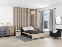 Mesa De Cabeceira 2 Gavetas E 1 Nicho Cor Natural E Branco - Leandre