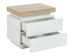 Mesa De Cabeceira - 2 Gavetas - Mdf Lacado - Com Leds - Cor: Branco E Carvalho - Halo Ii