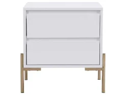 Mesa De Cabeceira 2 Gavetas Mdf E Metal Lacado A Branco E Dourado - Korasa