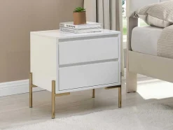 Mesa De Cabeceira 2 Gavetas Mdf E Metal Lacado A Branco E Dourado - Korasa
