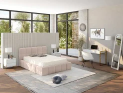 Mesa De Cabeceira 2 Gavetas Mdf E Metal Lacado A Branco E Dourado - Korasa