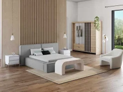 Mesa De Cabeceira 2 Gavetas Mdf E Metal Lacado A Branco E Dourado - Korasa