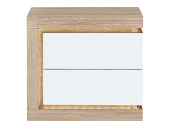 Mesa De Cabeceira Lado Esquerdo Com 2 Gavetas, Com Leds, Lacado A Branco E Natural - Flarancia