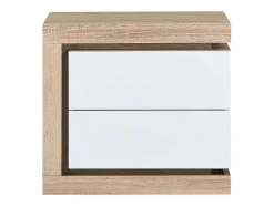 Mesa De Cabeceira Lado Esquerdo Com 2 Gavetas, Com Leds, Lacado A Branco E Natural - Flarancia
