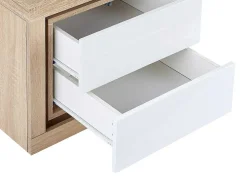 Mesa De Cabeceira Lado Esquerdo Com 2 Gavetas, Com Leds, Lacado A Branco E Natural - Flarancia