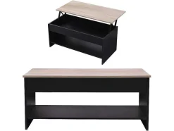 Mesa De Cafe Com Tampo Levantado, Preto E Madeira Hedda