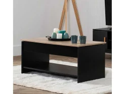 Mesa De Cafe Com Tampo Levantado, Preto E Madeira Hedda