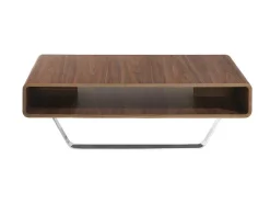 Mesa De Cafe Em Madeira Folheada A Nogueira Sobre Pés De Aco Inoxidavel Cromado. 2002