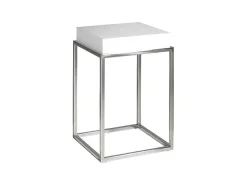 Mesa De Canto Com Tampo Em Mdf Lacado Em Branco Brilho Sobre Estrutura Em Aco Inoxidavel, 2041