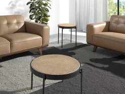 Mesa De Canto Redonda Em Rattan E Aco Preto 2109
