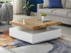 Mesa De Centro Com 1 Gaveta E Tampo Giratorio Em Mdf Cor Antracite E Carvalho - Kyria