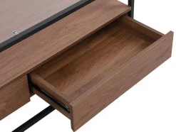 Mesa De Centro Com 2 Gavetas Em Mdf, Vidro Temperado E Metal Natural Escuro - Camata