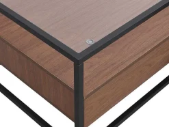 Mesa De Centro Com 2 Gavetas Em Mdf, Vidro Temperado E Metal Natural Escuro - Camata