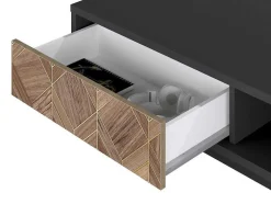 Mesa De Centro Com 2 Gavetas E 2 Nichos Preto E Natural Escuro - Mialine