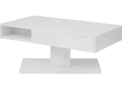 Mesa De Centro Com Tampo Giratorio, 2 Gavetas E 2 Nichos Mdf Lacado A Branco - Ilya