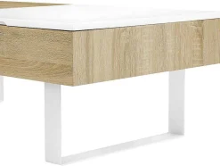 Mesa De Centro Com Tampo Levadico E 1 Gaveta Mdf E Aco Natural E Branco - Balun