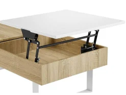 Mesa De Centro Com Tampo Levadico E 1 Gaveta Mdf E Aco Natural E Branco - Balun