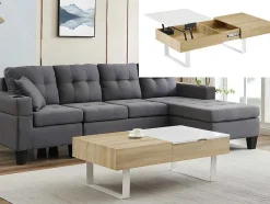 Mesa De Centro Com Tampo Levadico E 1 Gaveta Mdf E Aco Natural E Branco - Balun