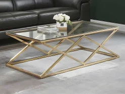 Mesa De Centro Em Vidro Temperado E Aco Dourado - Charlotte De Pascal Morabito