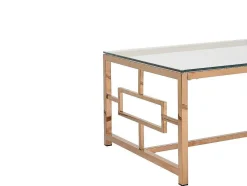 Mesa De Centro Em Vidro Temperado E Aco Acobreada - Clotilde