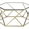 Mesa De Centro Em Vidro Temperado E Aco Inoxidavel Cor Dourado - Keriane De Pascal Morabito